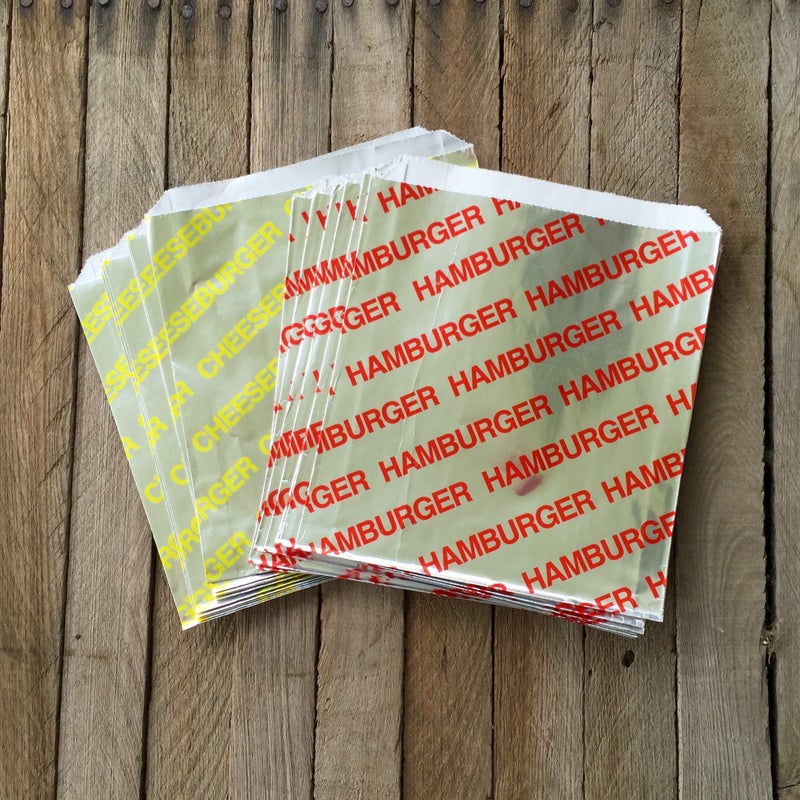 Outside the Box Papers Printed Foil Hamburger and Cheeseburger Bags - 50 Each - Silver Red Yellow - Image 2